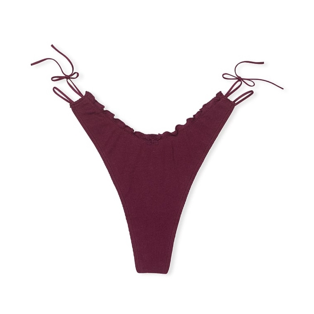 Cotton Thong Panty in Smooth in Wild Rose tie detail NWT